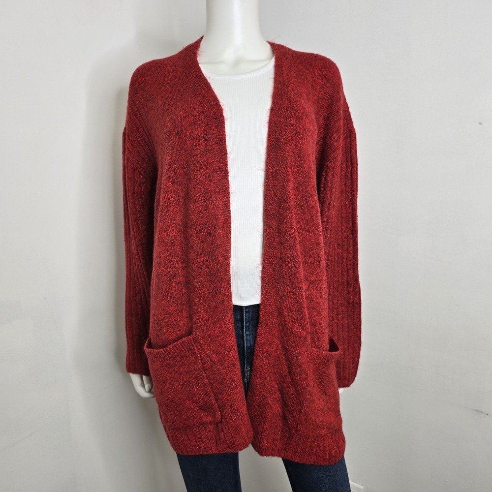 Christopher & Banks Cardigan Sweater Red Flecked Ribbed Pockets Size 2X NWT
